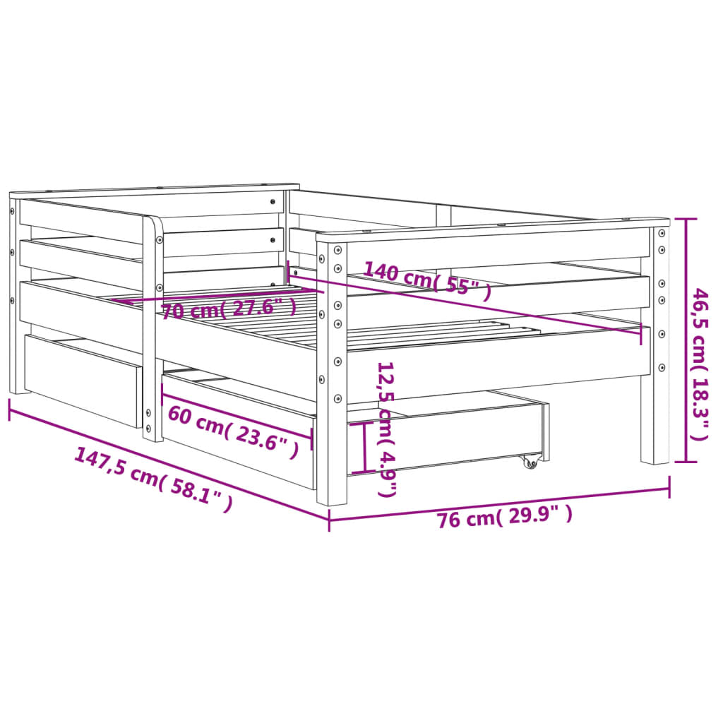 Estructura Cama Niños Con Cajones Madera Pino