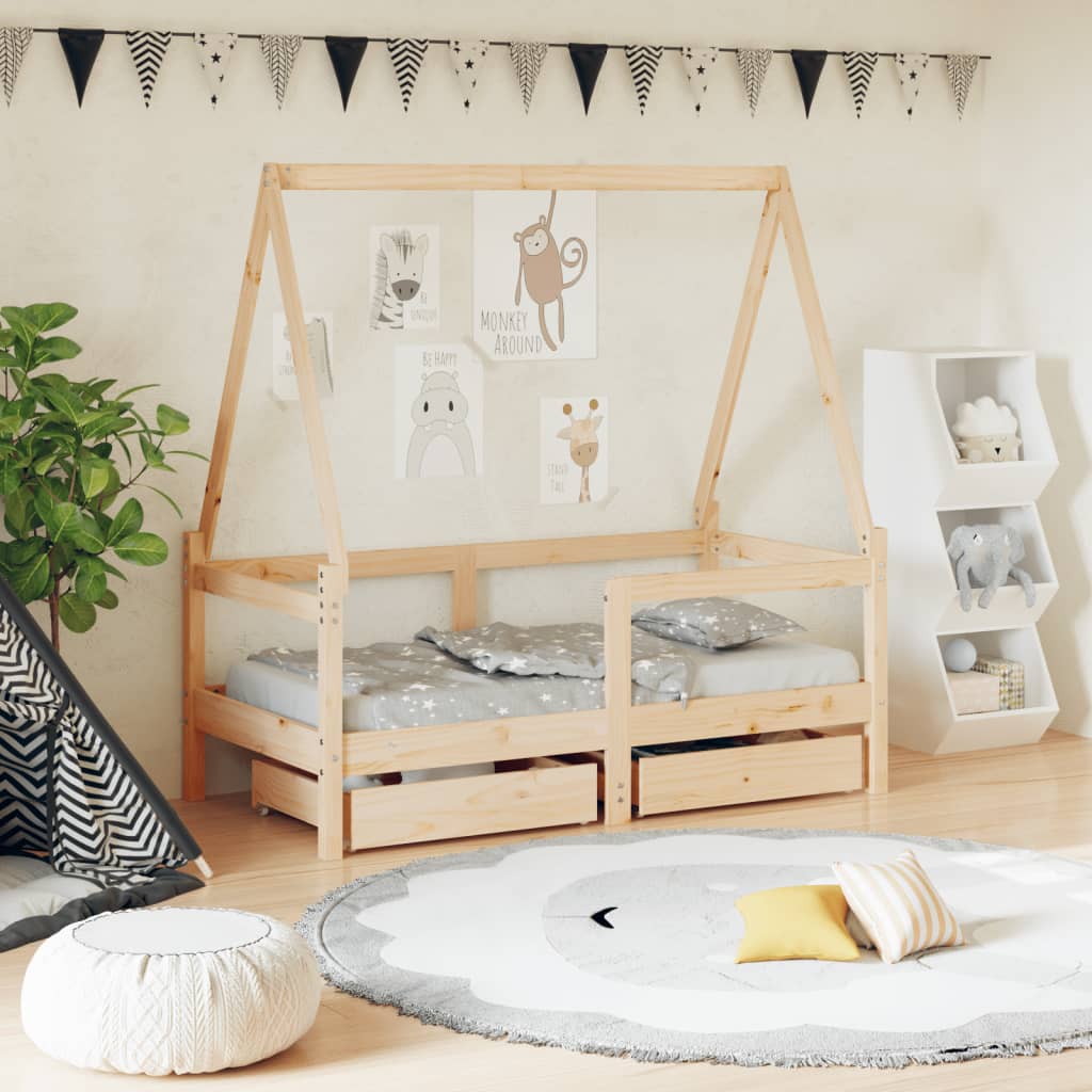 Estructura De Cama Niños Con Cajones Madera Pino 80X200Cm