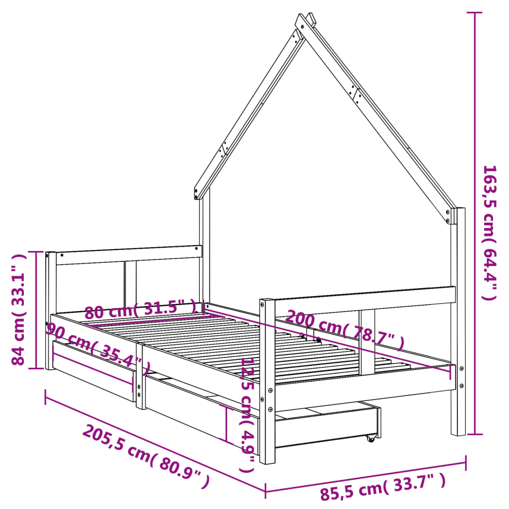 Estructura Cama Niños Con Cajones Madera Pino