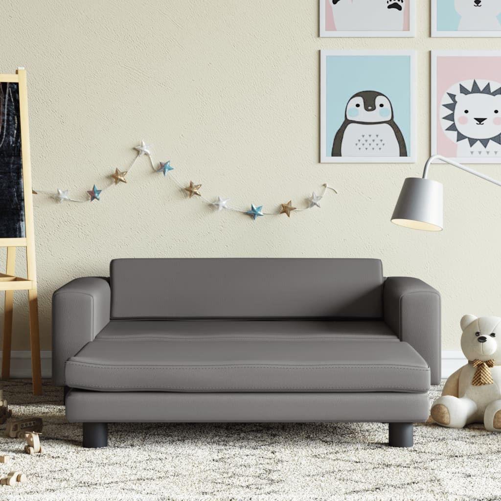 Sofá Para Niños Con Reposapiés Cuero Sintético 100X50X30Cm