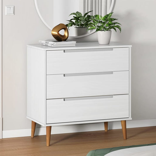 Mesita De Noche Molde Madera Maciza De Pino Blanca 80X40X80 Cm