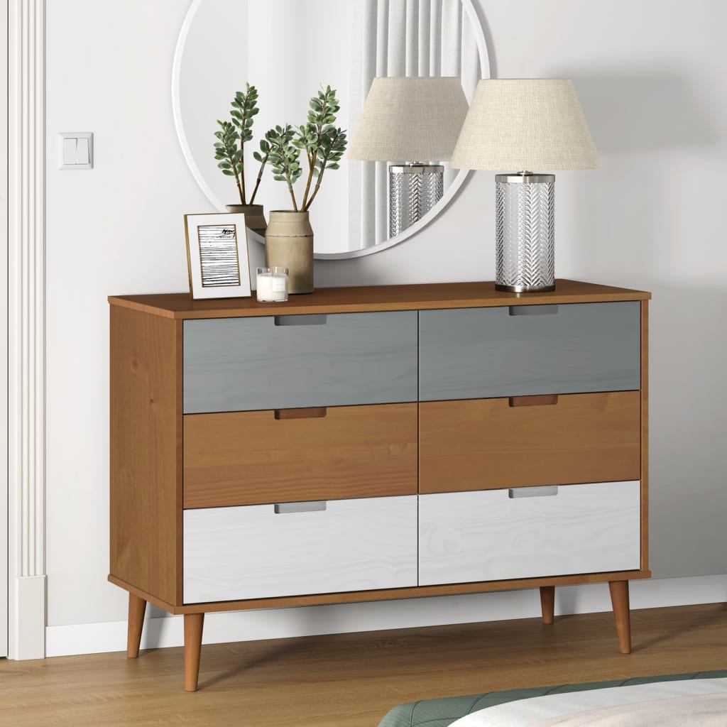Mesita De Noche Molde Madera Maciza De Pino Marrón 113X40X80 Cm