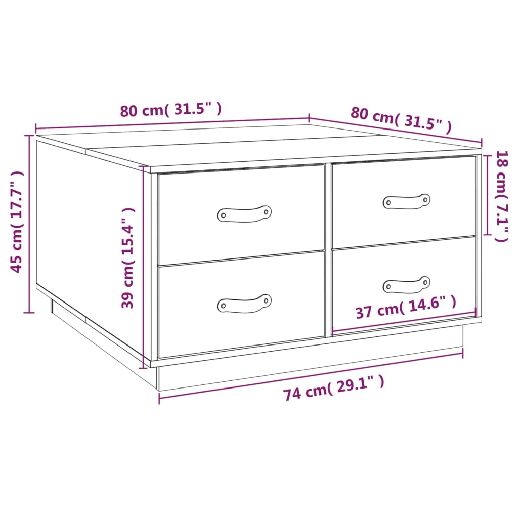 Mesa De Centro De Madera Maciza De Pino 80X80X45 Cm