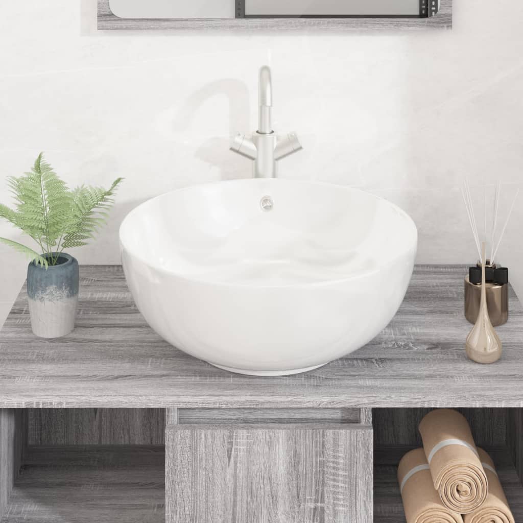 Lavabo Redondo Cerámica Blanco 44X17 Cm
