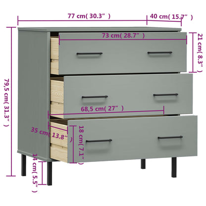 Aparador Con 3 Cajones Oslo Madera Maciza 77X40X79,5 Cm