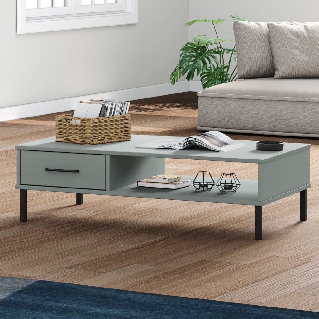 Mesa De Centro Con Patas De Metal Oslo Madera Maciza Pino