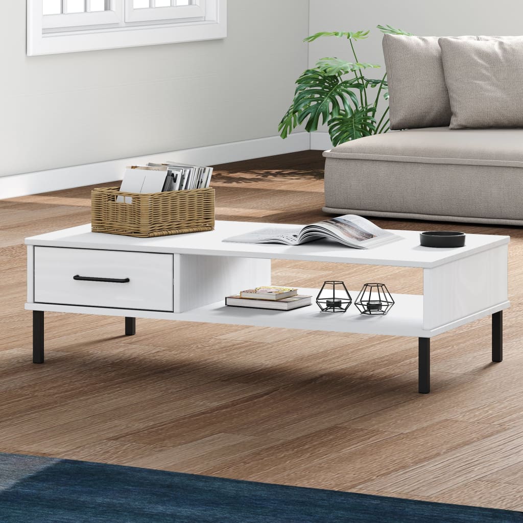 Mesa De Centro Con Patas De Metal Oslo Madera Maciza Pino