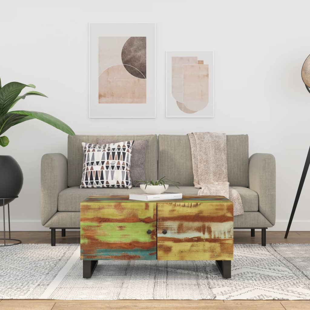 Mesa De Centro Madera Maciza Acacia Y Contrachapada 80X50X40 Cm