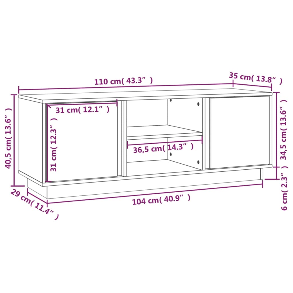 Mueble De Tv Madera Maciza De Pino 110X35X40,5 Cm