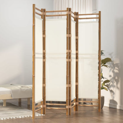 Biombo Plegable De 3 Paneles Bambú Y Lona 120 Cm