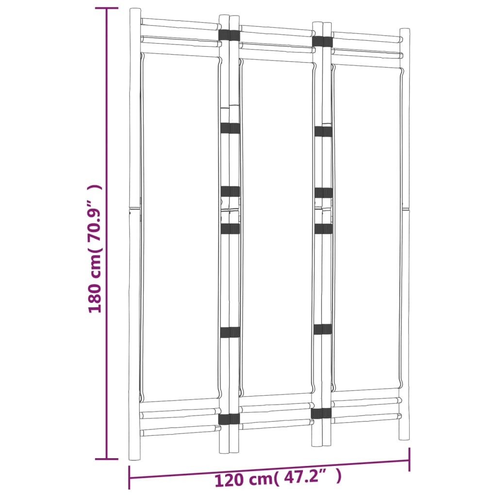 Biombo Plegable De 3 Paneles Bambú Y Lona 120 Cm