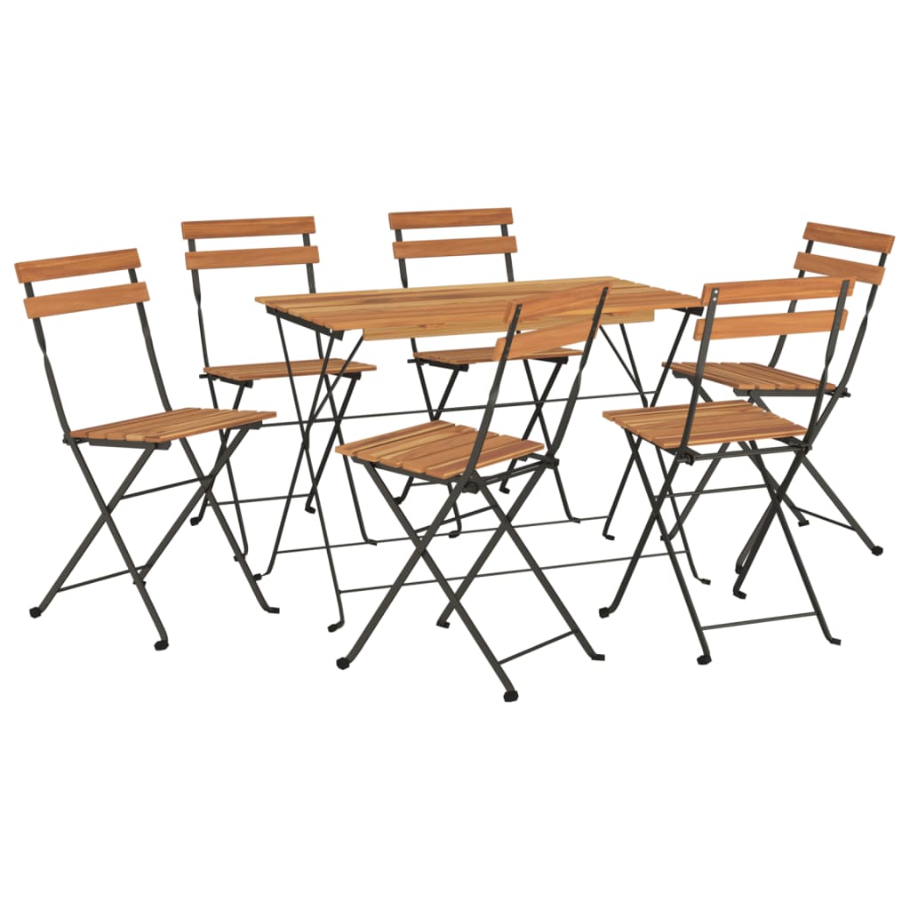 Muebles Cafetería Plegables 7 Pzas Madera Maciza Acacia Y Acero