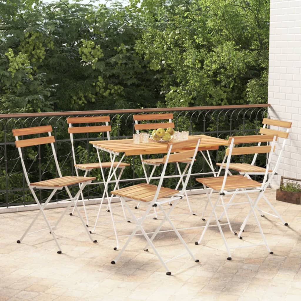 Muebles Cafetería Plegables 7 Pzas Madera Maciza Acacia Y Acero