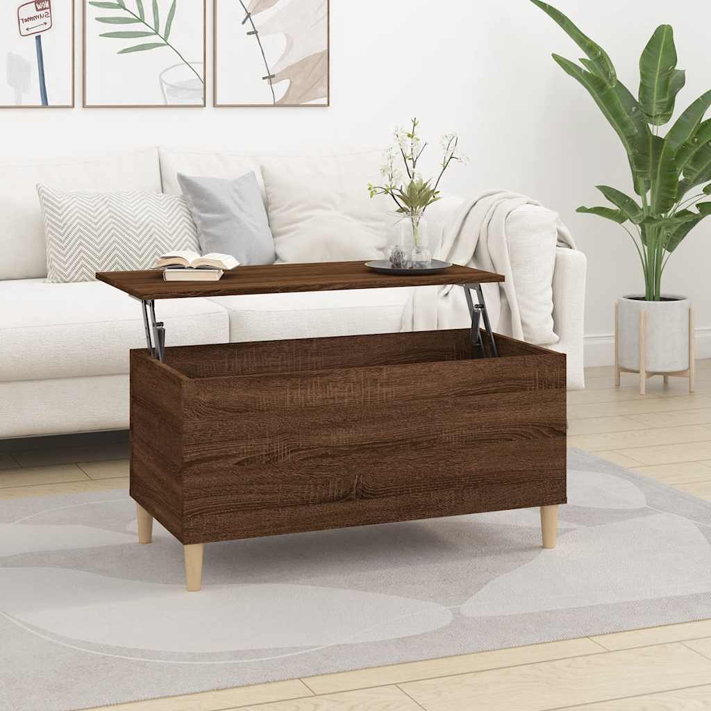 Mesa De Centro Madera Contrachapada Roble Marrón 60X44,5X45 Cm