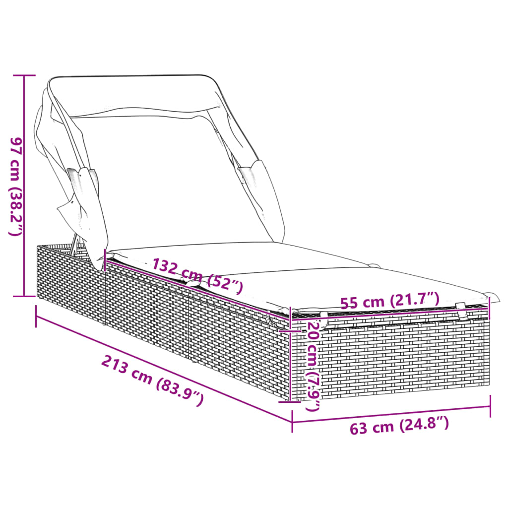 Tumbona Con Toldo Plegable Ratán Sintético 213X63X97Cm