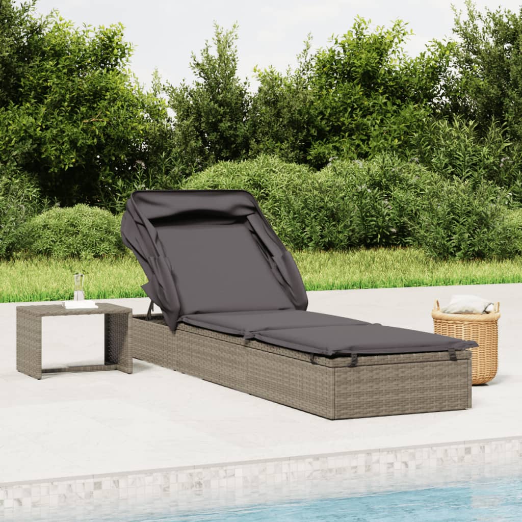 Tumbona Con Toldo Plegable Ratán Sintético 213X63X97Cm