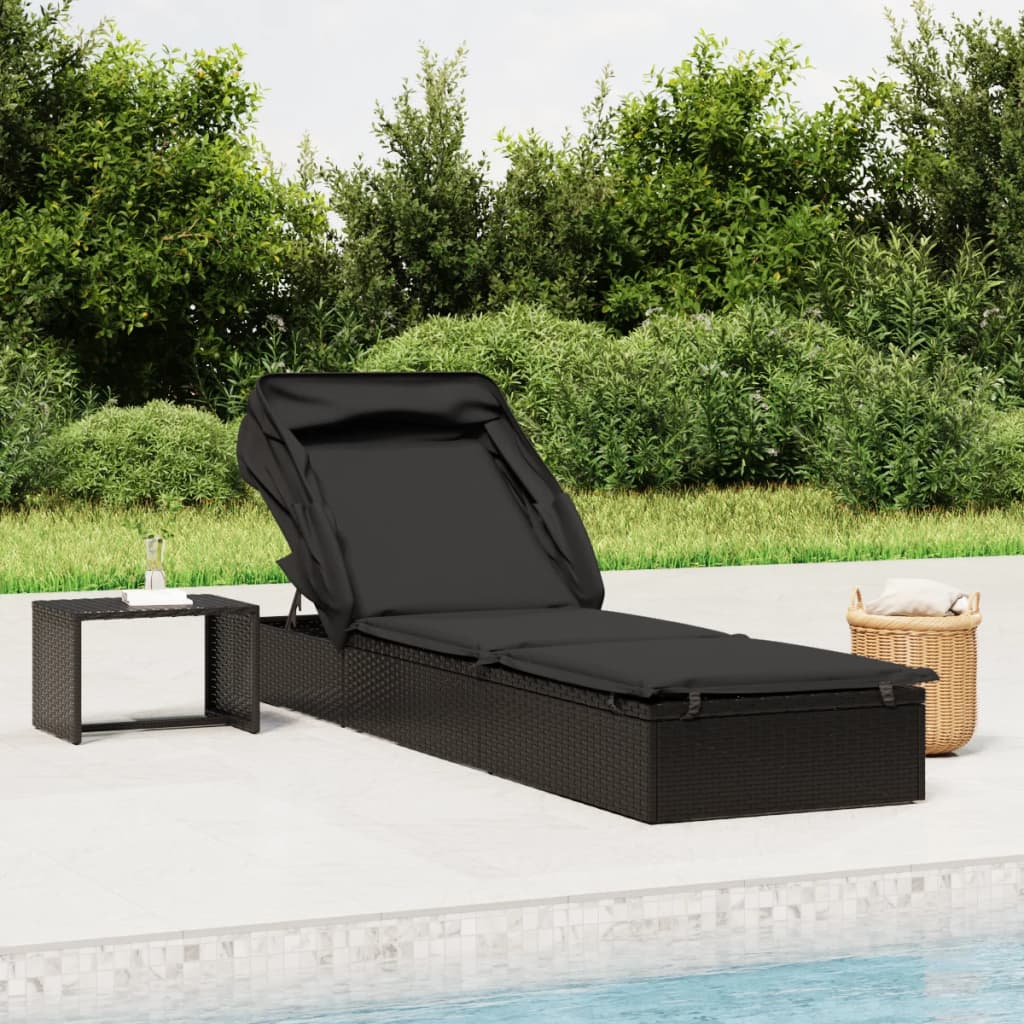 Tumbona Con Toldo Plegable Ratán Sintético 213X63X97Cm