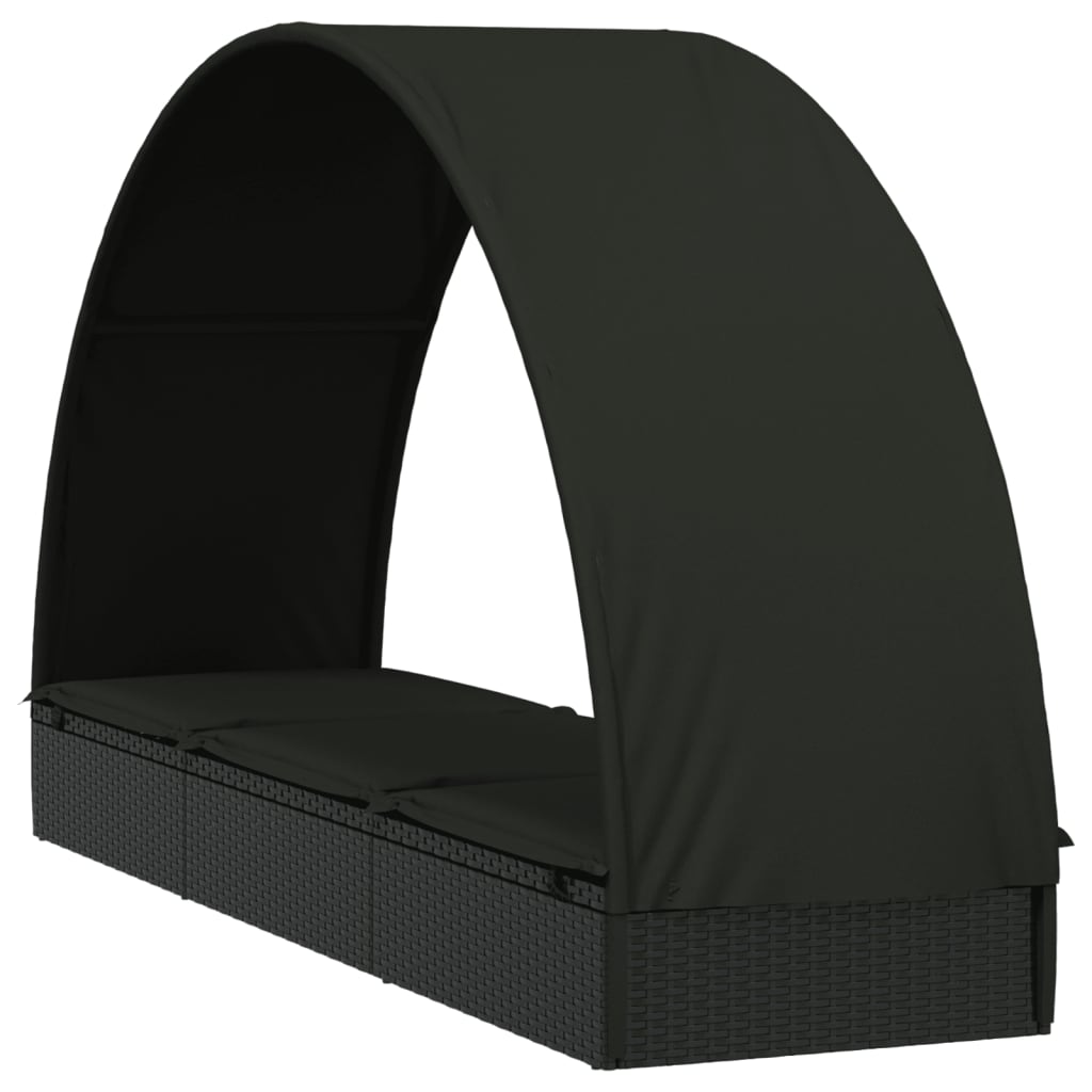 Tumbona Con Toldo Redondo Ratán Sintético 211X57X140 Cm