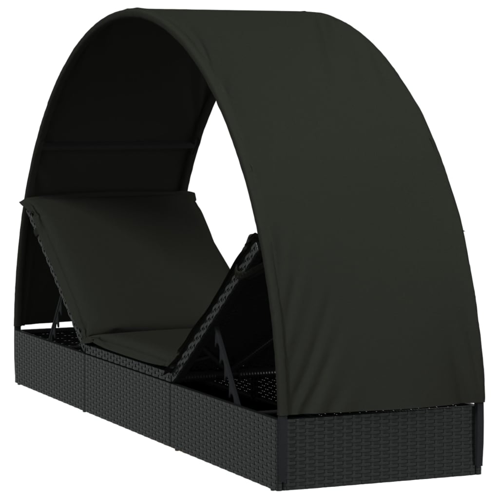 Tumbona Con Toldo Redondo Ratán Sintético 211X57X140 Cm