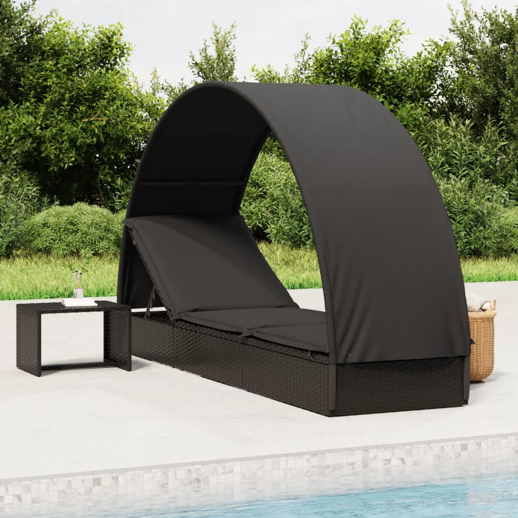 Tumbona Con Toldo Redondo Ratán Sintético 211X57X140 Cm
