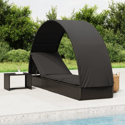 Tumbona Con Toldo Redondo Ratán Sintético 211X57X140 Cm