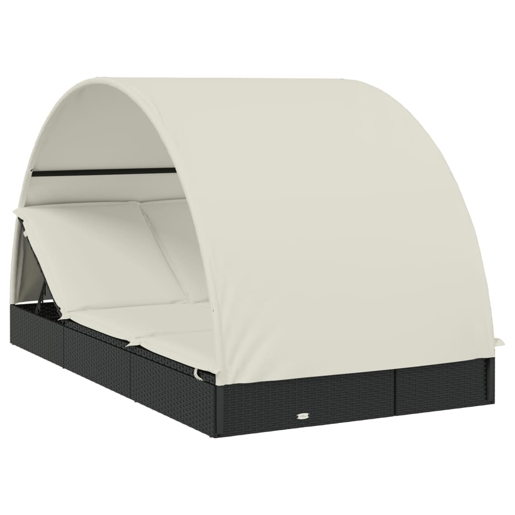 Tumbona 2 Personas Toldo Redondo Ratán Pe Negro 211X112X140 Cm