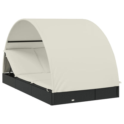 Tumbona 2 Personas Toldo Redondo Ratán Pe Negro 211X112X140 Cm