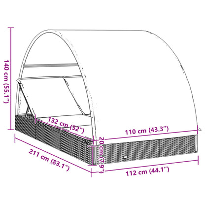 Tumbona 2 Personas Toldo Redondo Ratán Pe Negro 211X112X140 Cm