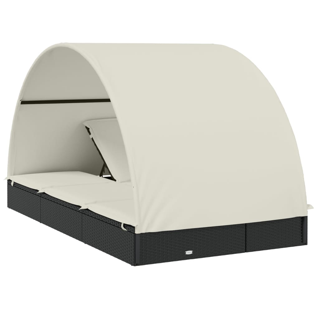 Tumbona 2 Personas Toldo Redondo Ratán Pe Negro 211X112X140 Cm