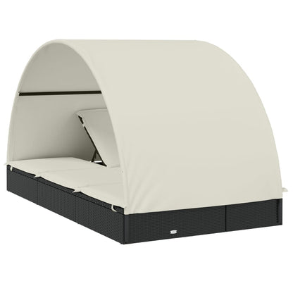 Tumbona 2 Personas Toldo Redondo Ratán Pe Negro 211X112X140 Cm