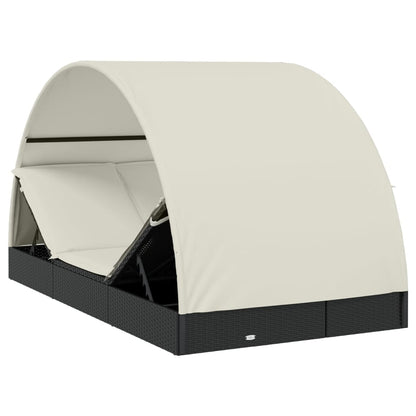 Tumbona 2 Personas Toldo Redondo Ratán Pe Negro 211X112X140 Cm