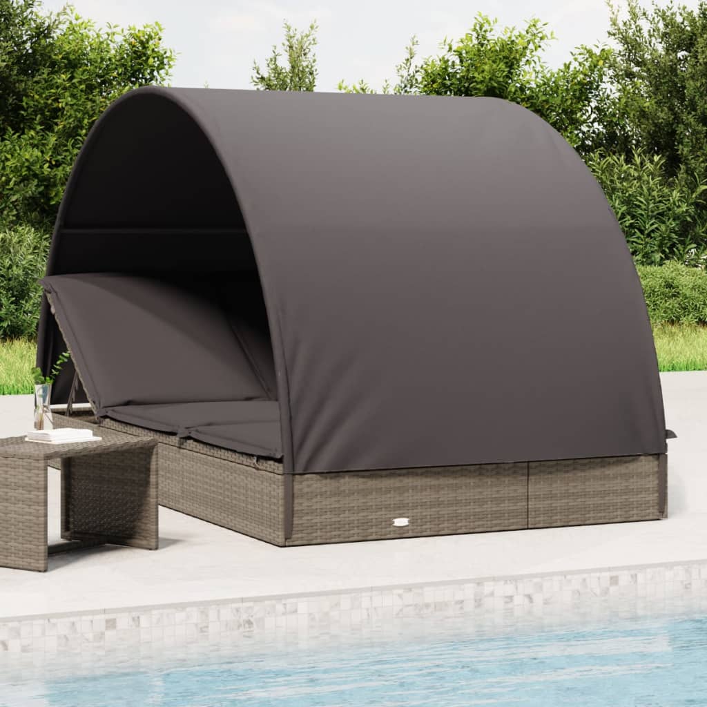 Tumbona 2 Personas Toldo Redondo Ratán Pe Negro 211X112X140 Cm