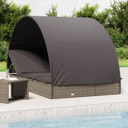 Tumbona 2 Personas Toldo Redondo Ratán Pe Negro 211X112X140 Cm