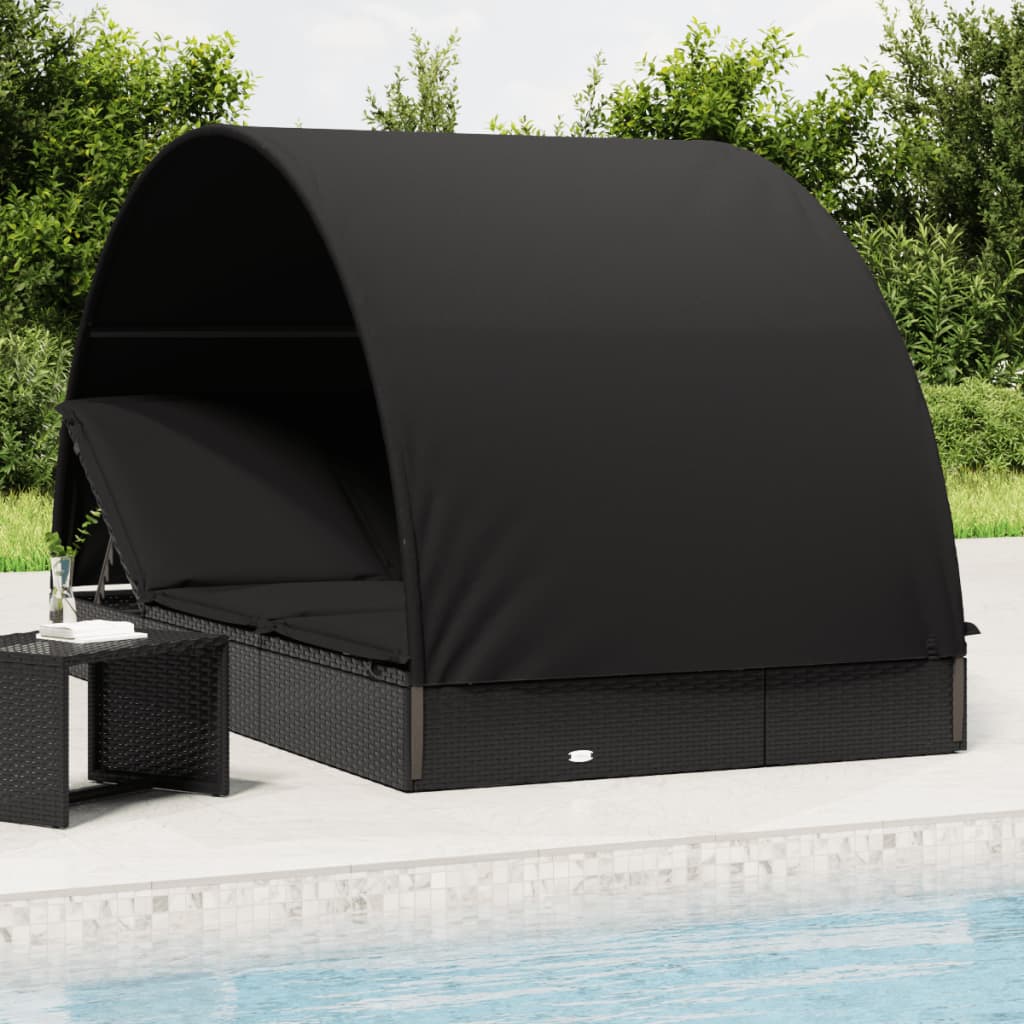 Tumbona 2 Personas Toldo Redondo Ratán Pe Negro 211X112X140 Cm