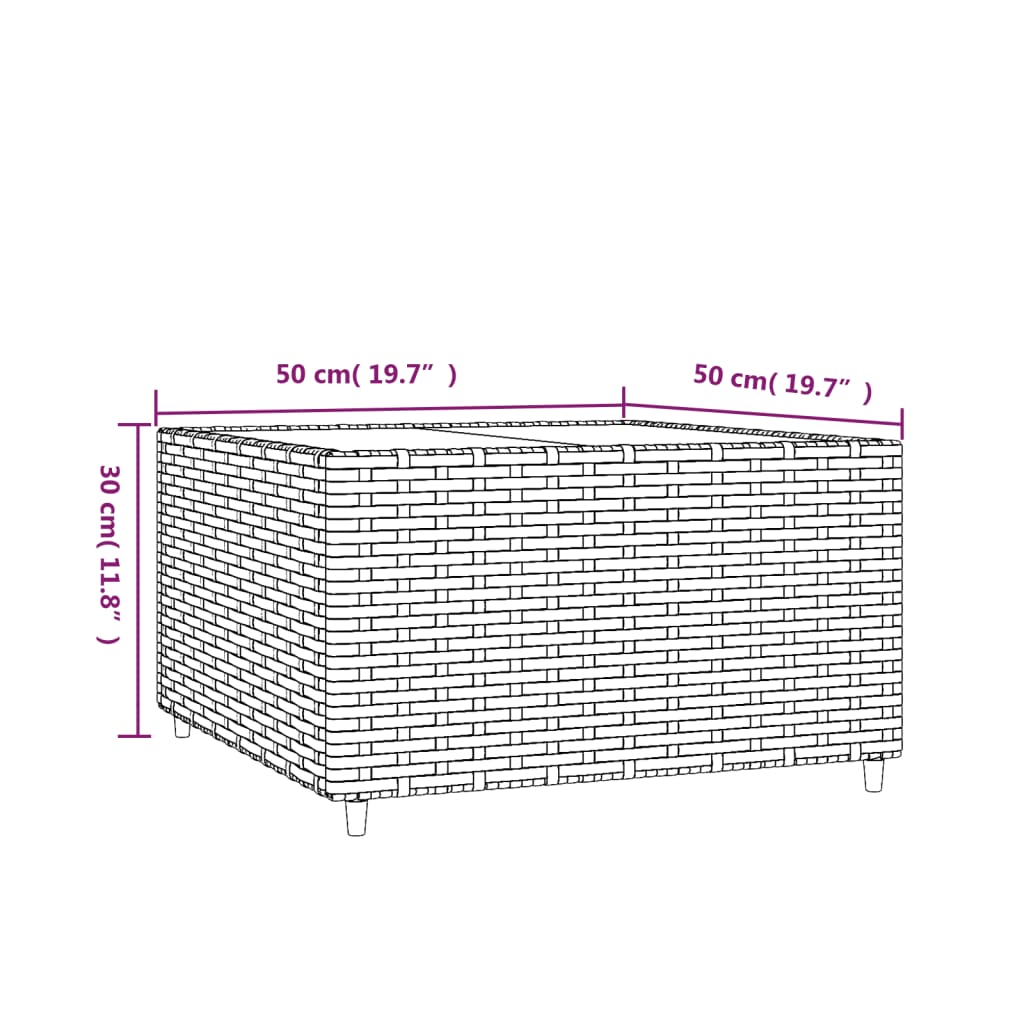 Mesa De Centro Jardín Cuadrada Ratán Sintético 50X50X30Cm