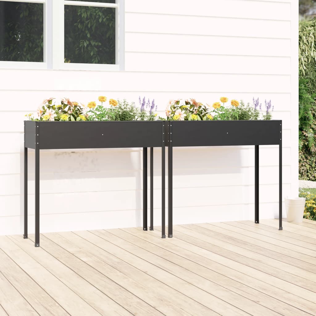 Jardineras 2 Unidades Acero Galvanizado Gris Antracita