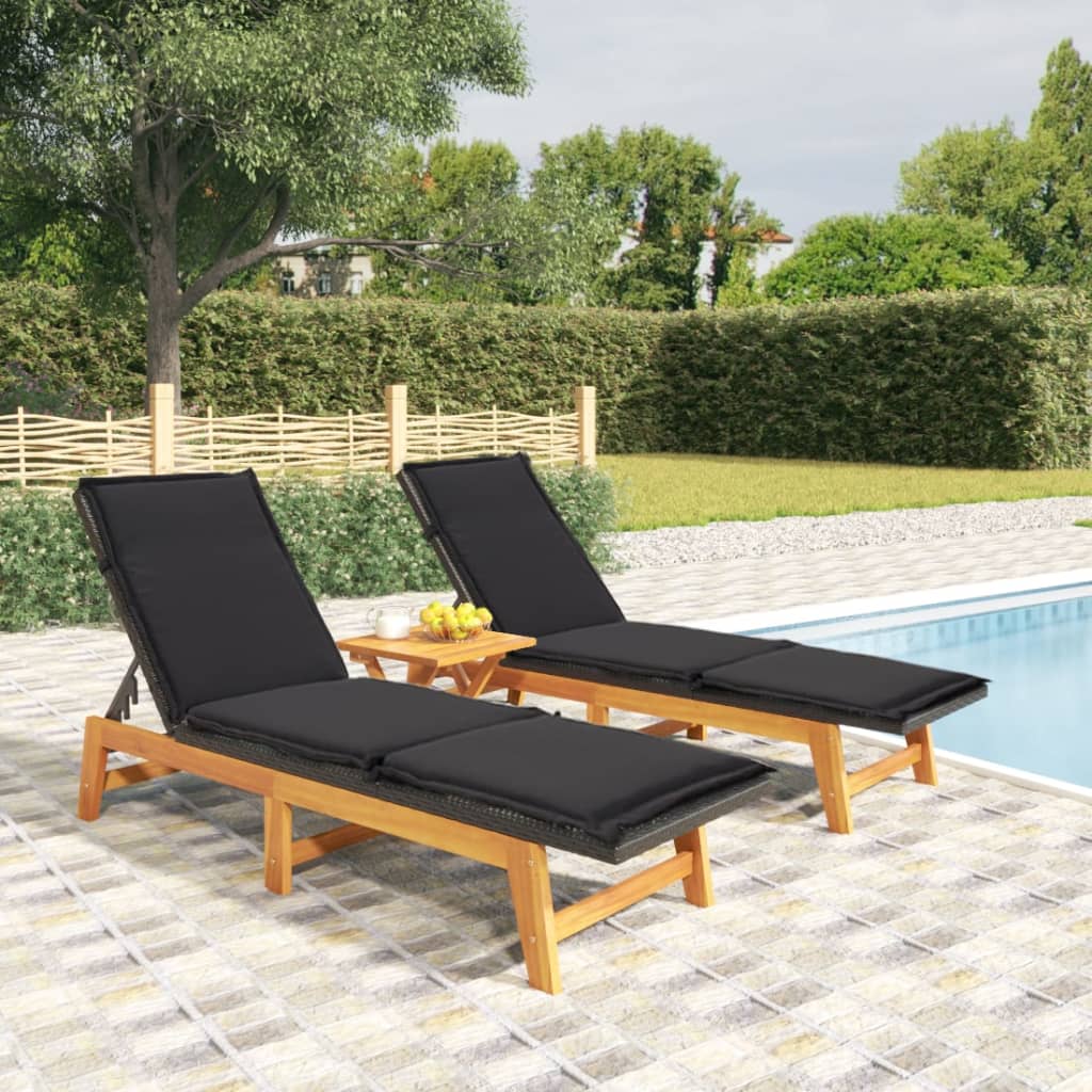 Tumbona Con Mesa Ratán Sintético Y Madera Maciza De Acacia