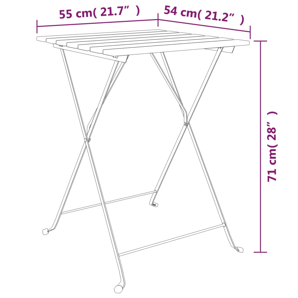 Mesa De Cafetería Plegable Teca Maciza Y Acero 55X54X71 Cm
