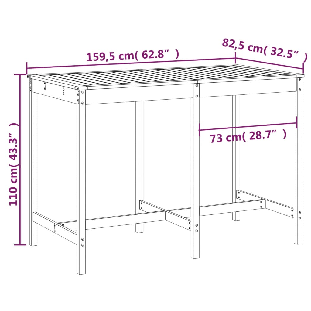 Mesa De Jardín Madera Maciza 159,5X82,5X110 Cm
