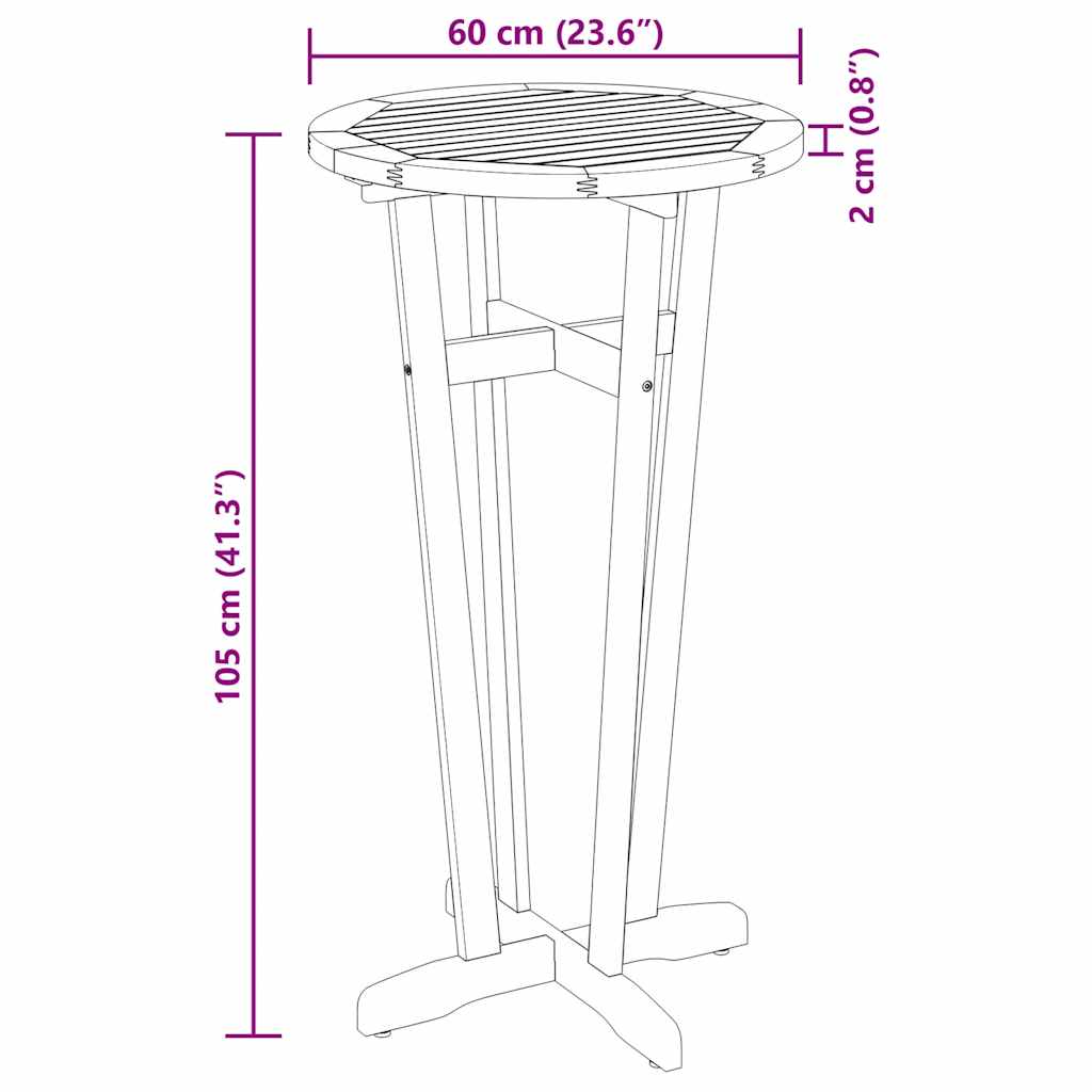 Mesa Alta De Jardín Madera Maciza De Acacia Ø60X105 Cm