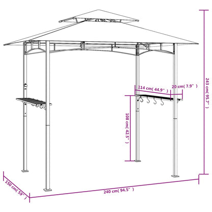 Cenador Barbacoa Estante Lateral Acero Antracita 240X150X243 Cm