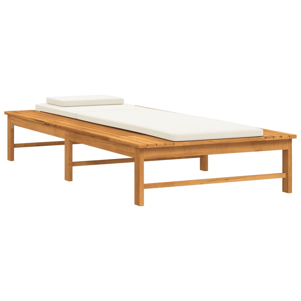 Tumbona Con Cojín Blanco Y Almohada Madera Maciza Acacia