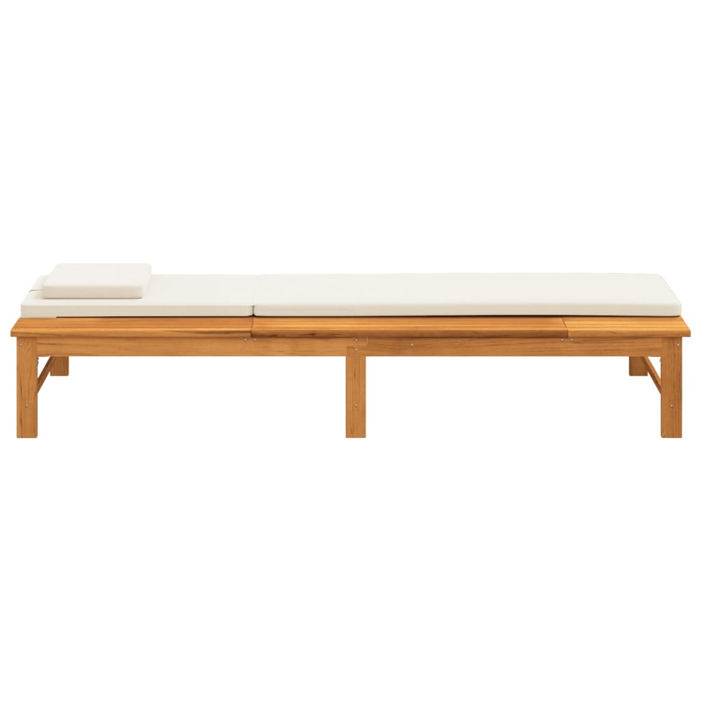 Tumbona Con Cojín Blanco Y Almohada Madera Maciza Acacia