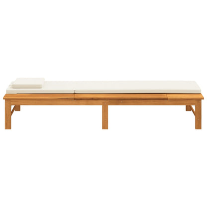Tumbona Con Cojín Blanco Y Almohada Madera Maciza Acacia