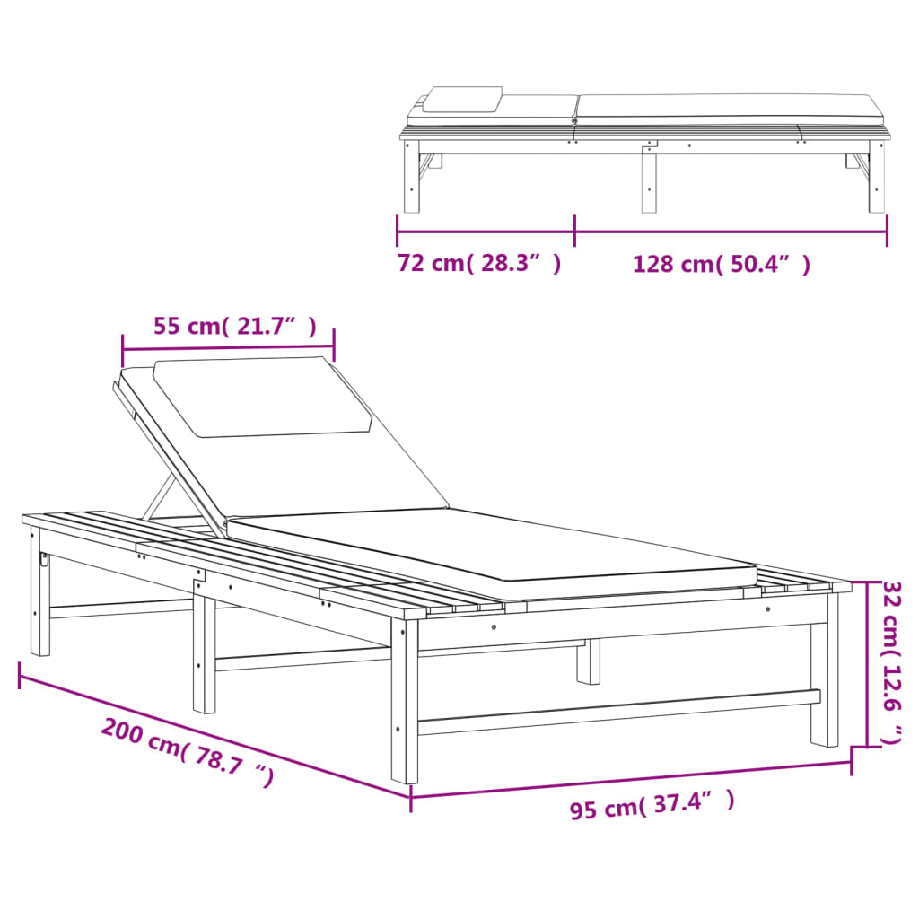 Tumbona Con Cojín Blanco Y Almohada Madera Maciza Acacia