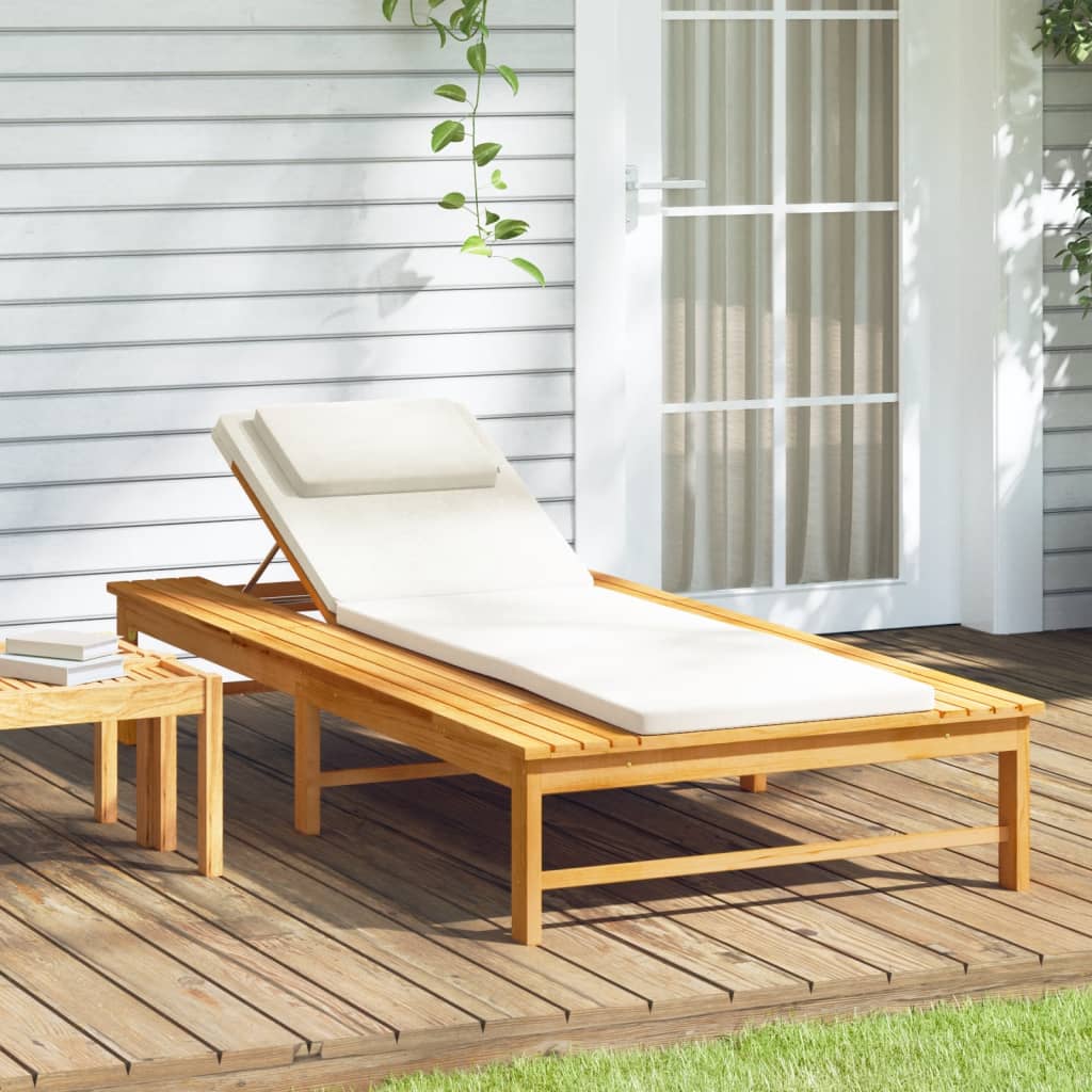 Tumbona Con Cojín Blanco Y Almohada Madera Maciza Acacia
