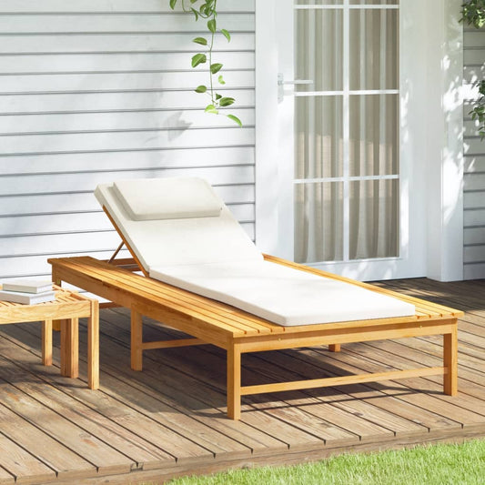 Tumbona Con Cojín Blanco Y Almohada Madera Maciza Acacia