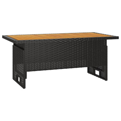 Mesa Jardín Negra 100X50X43/63 Cm Madera Maciza Acacia Y Ratán