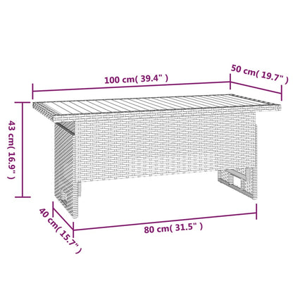 Mesa Jardín Negra 100X50X43/63 Cm Madera Maciza Acacia Y Ratán
