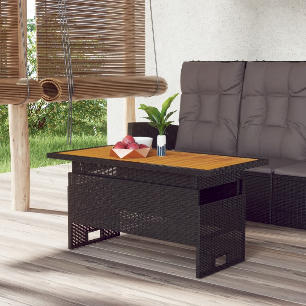 Mesa Jardín Negra 100X50X43/63 Cm Madera Maciza Acacia Y Ratán